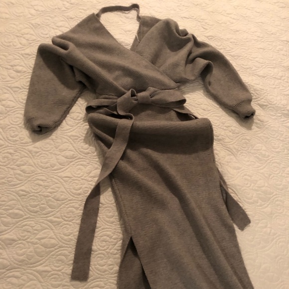 Grey sweater midi dress with side slits. NWOT - Picture 5 of 8